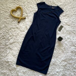 NWT Donna Ricco Blue Sheath Midi Dress Cap Sleeve